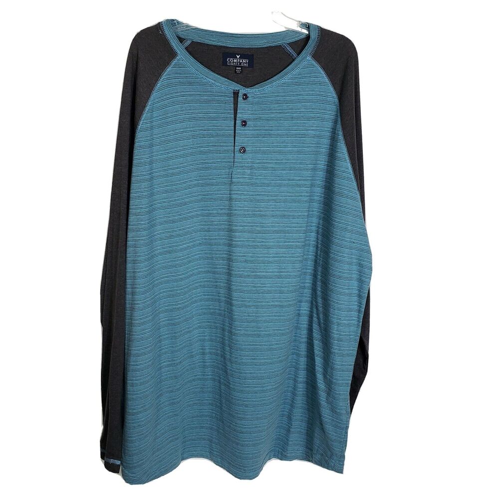 Company Eighty One Mens Shirt Size 5XB Blue Gray Henley Stripes Long Sleeve